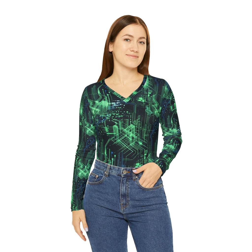 CBG Studio | Ghost Wire Aesthetics Long Sleeve V-neck Shirt | SPECIMEN: 69f507e1e27149c0590af8bc